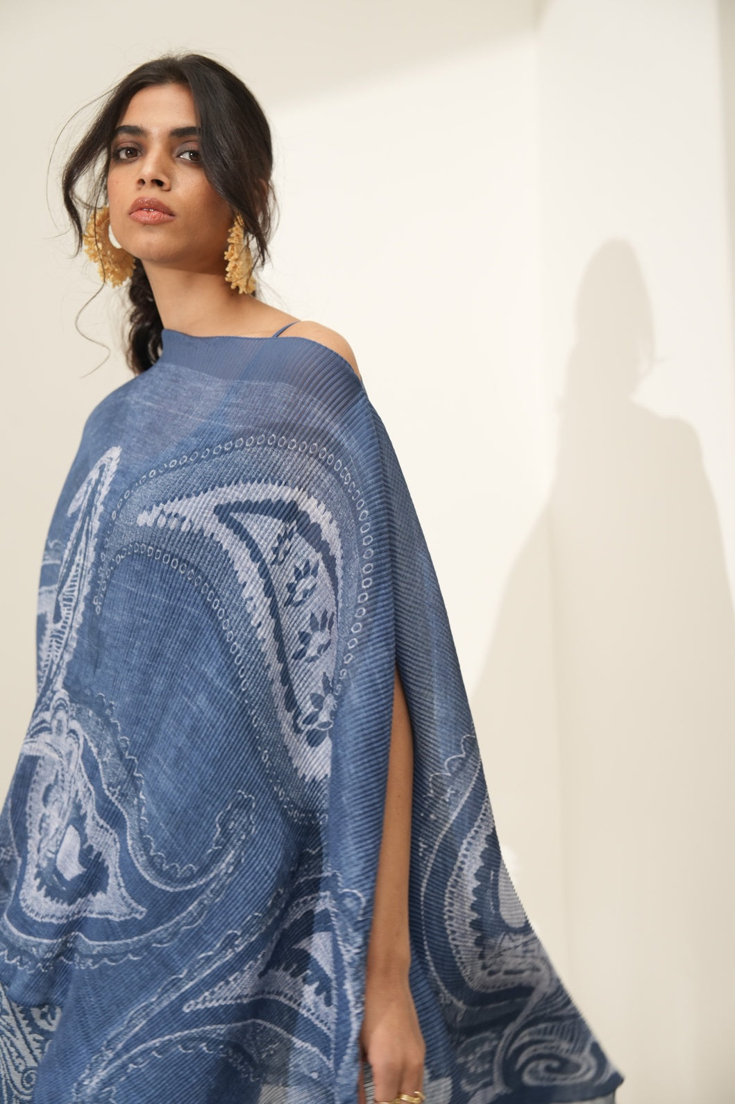 Paisley Design Denim Pleated Poncho