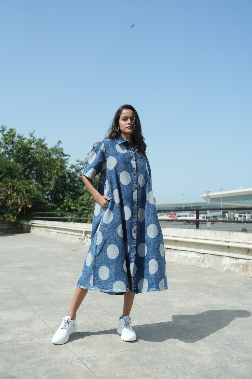 designer muslim dress Embroidered Pattern Abaya Robe - Modest Long Sleeve Maxi with Detachable Belt(MA272) New You 3 COTTONFABRICS Color:727 Sweetheart Neck Denim Dress