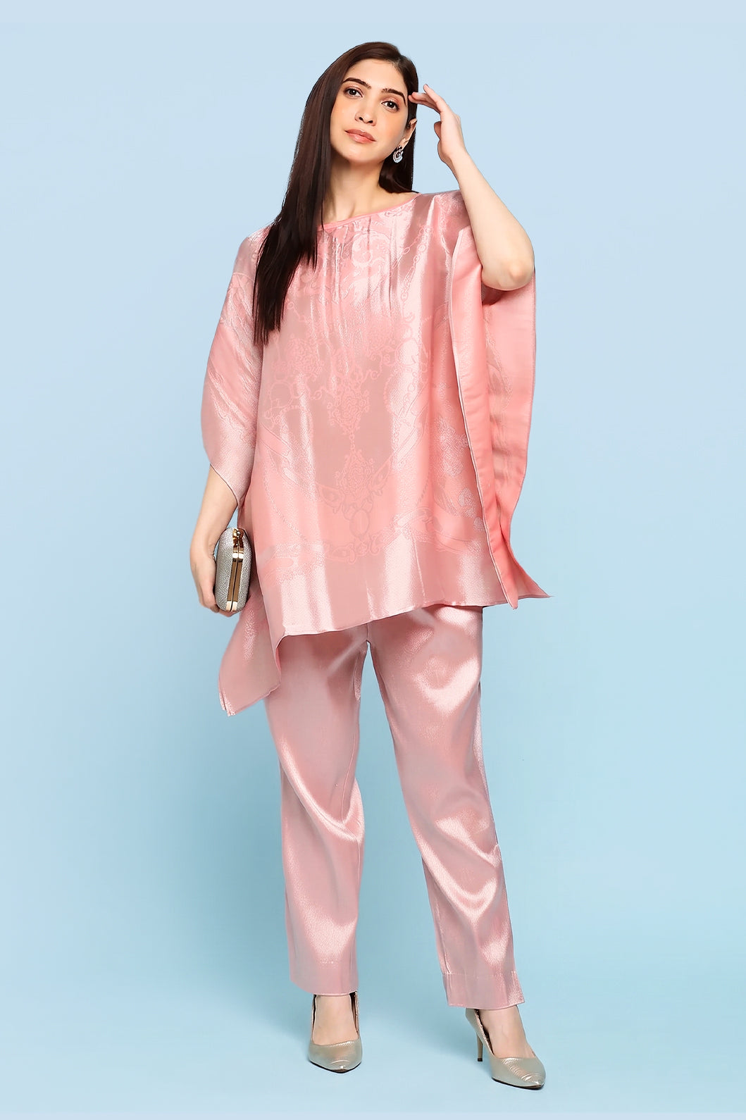 Brocade French Pattern Peach Kaftan