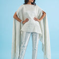Brocade Floral Design White Poncho