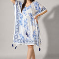 Floral Printed White Blue Kaftan Dress