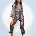 Metallic Floral Lacy Printed Navy Kimono