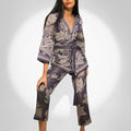 Metallic Floral Lacy Printed Navy Kimono