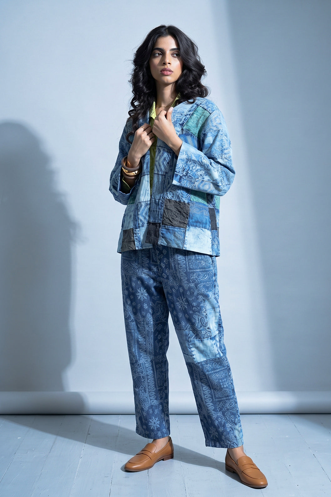 Brocade Patchwork Denim Short Jacket