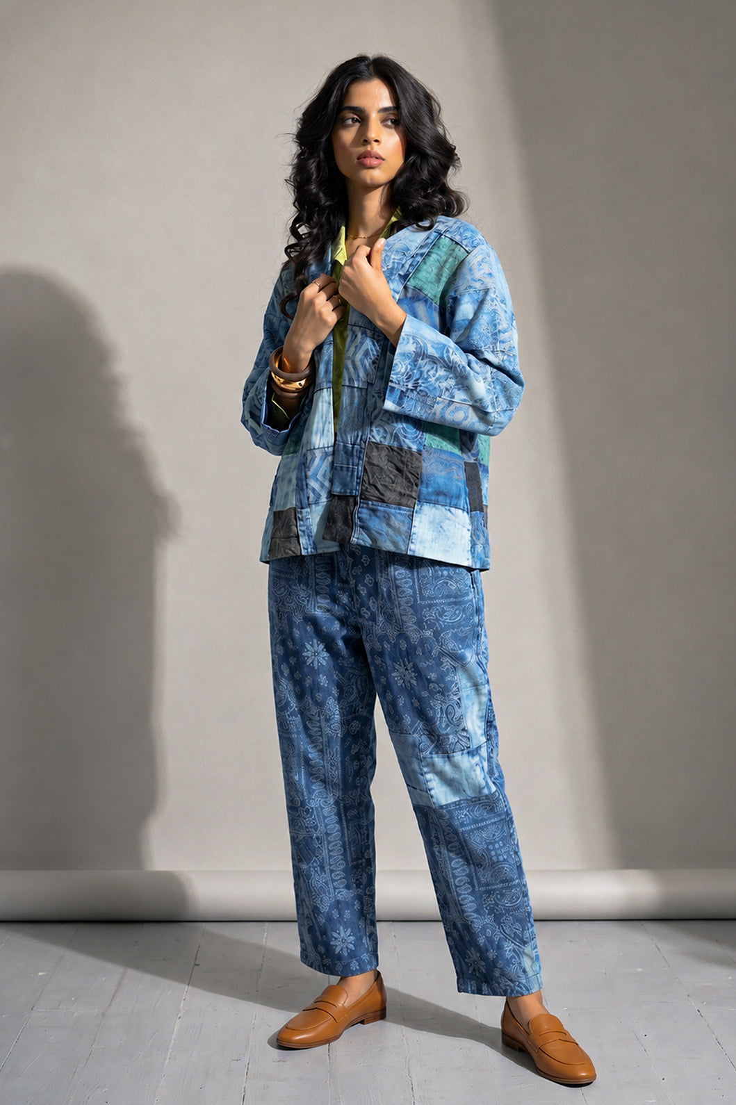 Brocade Patchwork Denim Short Jacket
