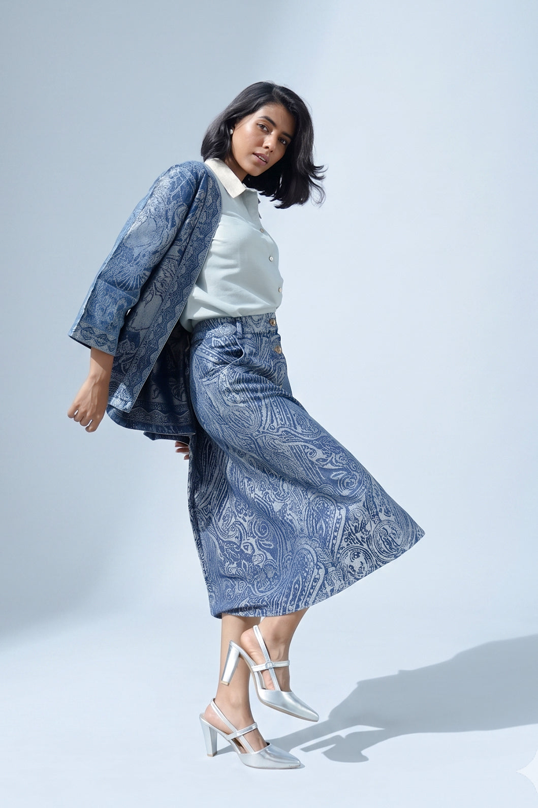 Denim Metallic Paisley Skirt