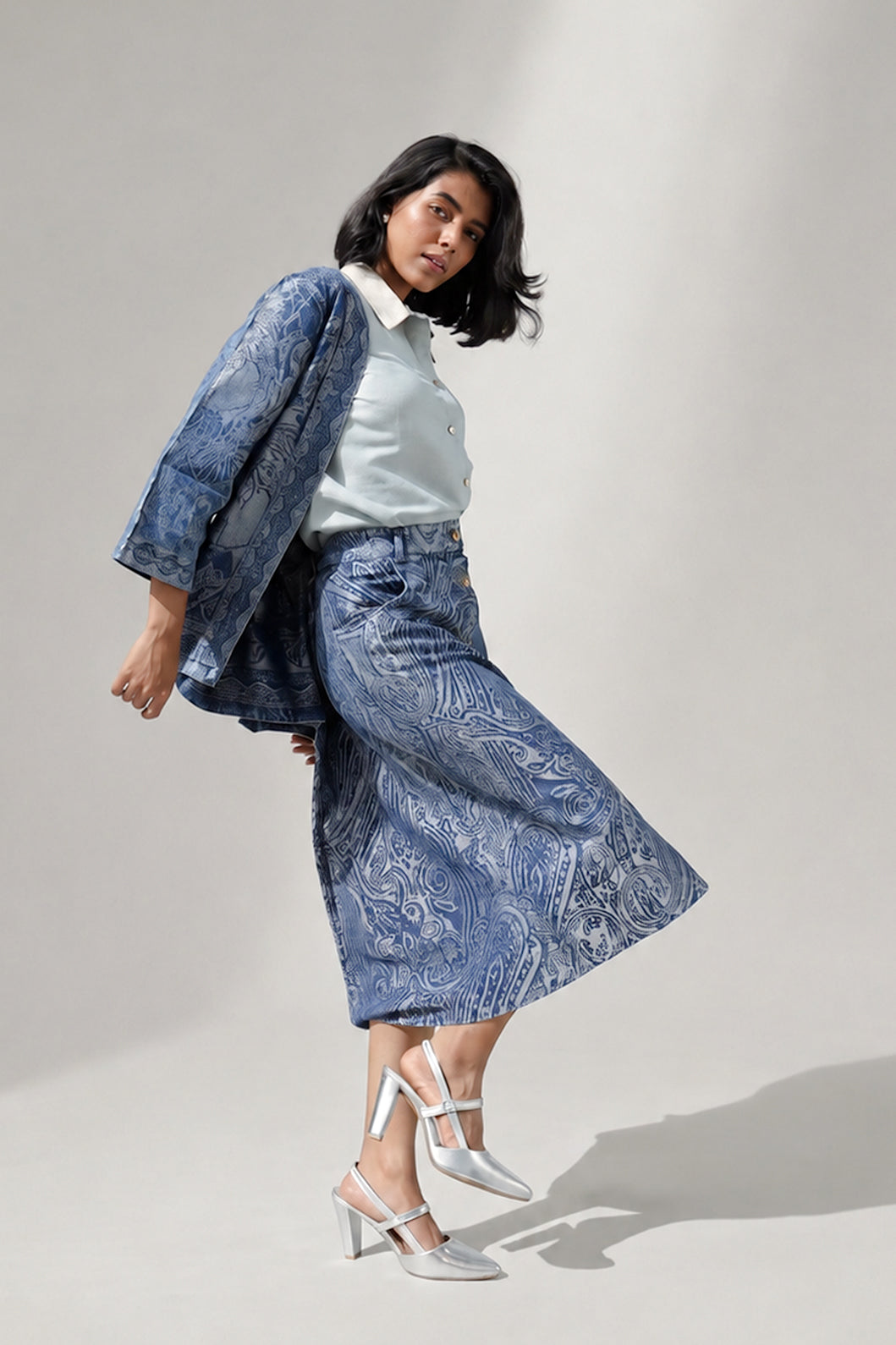 Denim Metallic Paisley Skirt