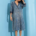 Denim Metallic Brocade Long Jacket
