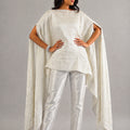 Brocade Floral Design White Poncho