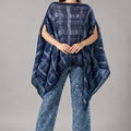 Brocade Checks Printed Denim Pleated Poncho