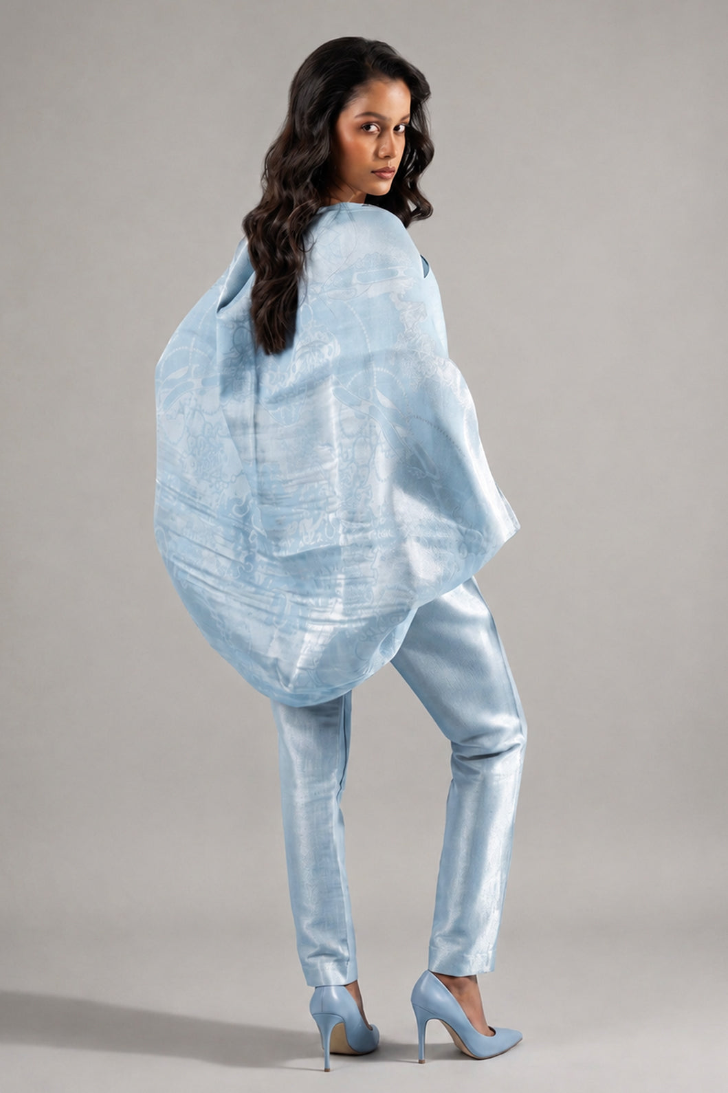 Roman Pattern Ice Blue Brocade Cocoon Shrug