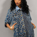Denim Brocade Geometric Metallic Short Jacket
