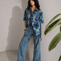 Denim Brocade Paisley Slim Pants