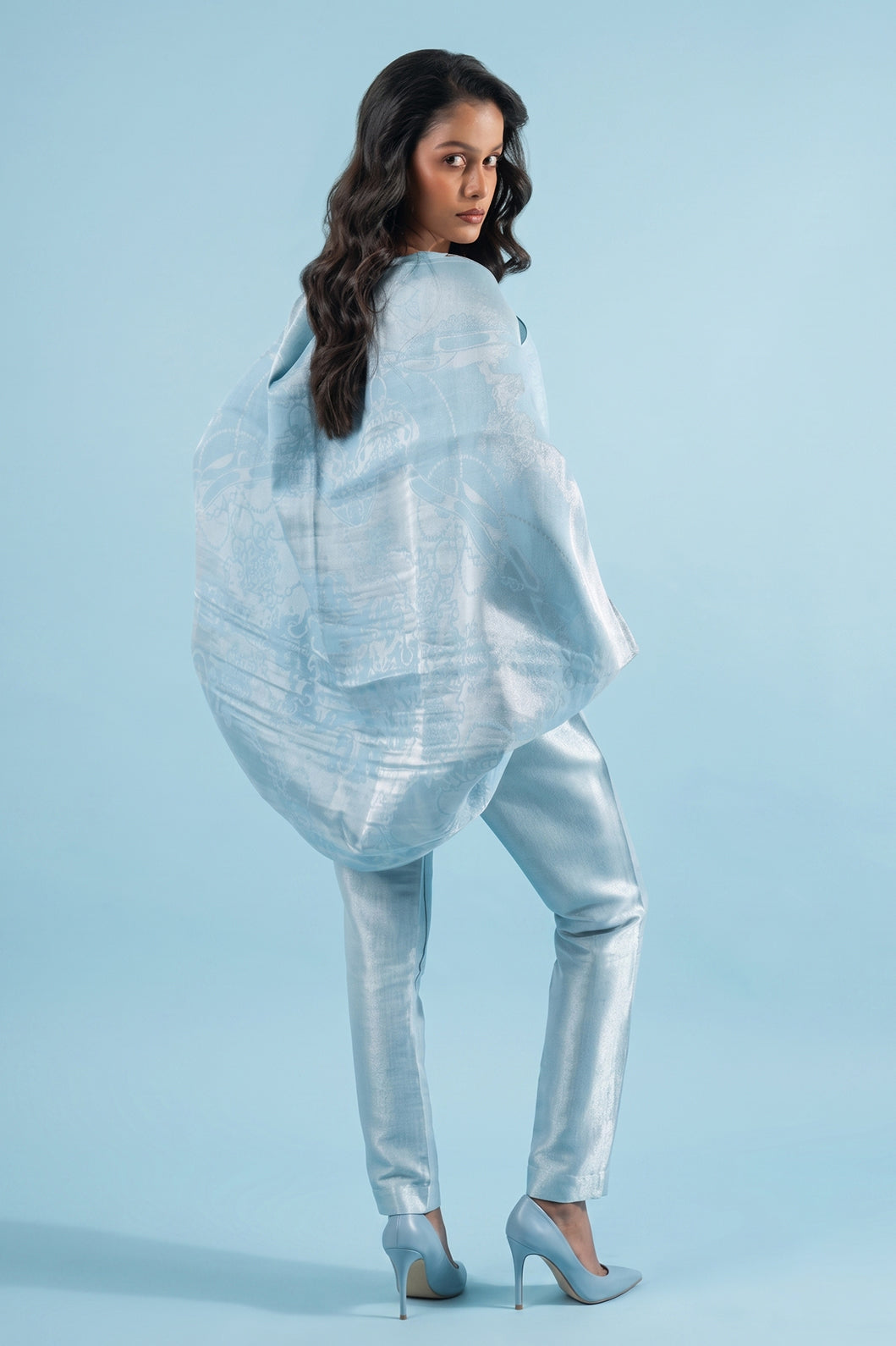 Roman Pattern Ice Blue Brocade Cocoon Shrug