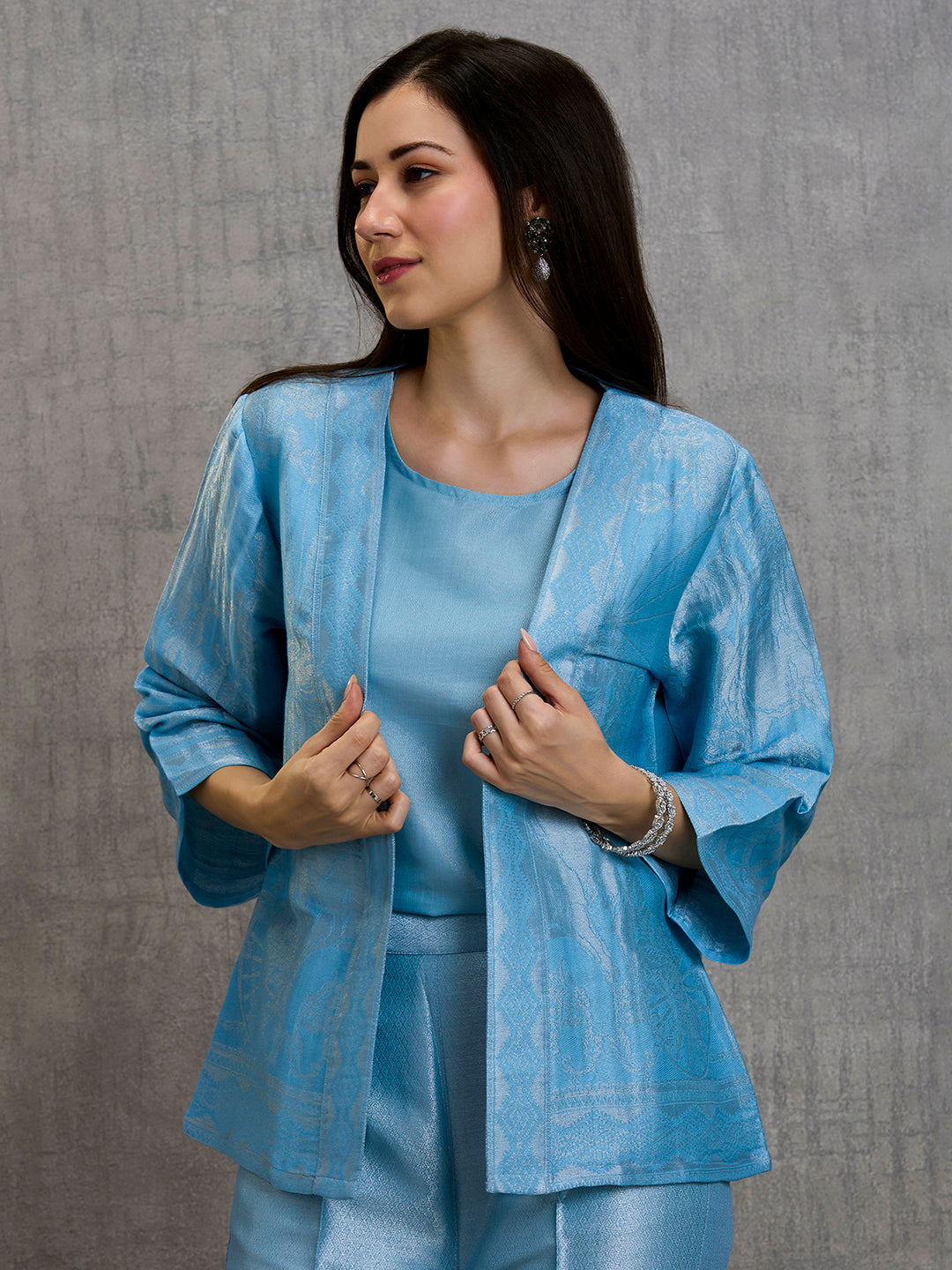 Brocade Horse Pattern Blue Jacket
