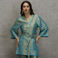 Brocade Floral Design Aqua Kimono