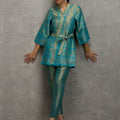 Brocade Floral Design Aqua Kimono Set