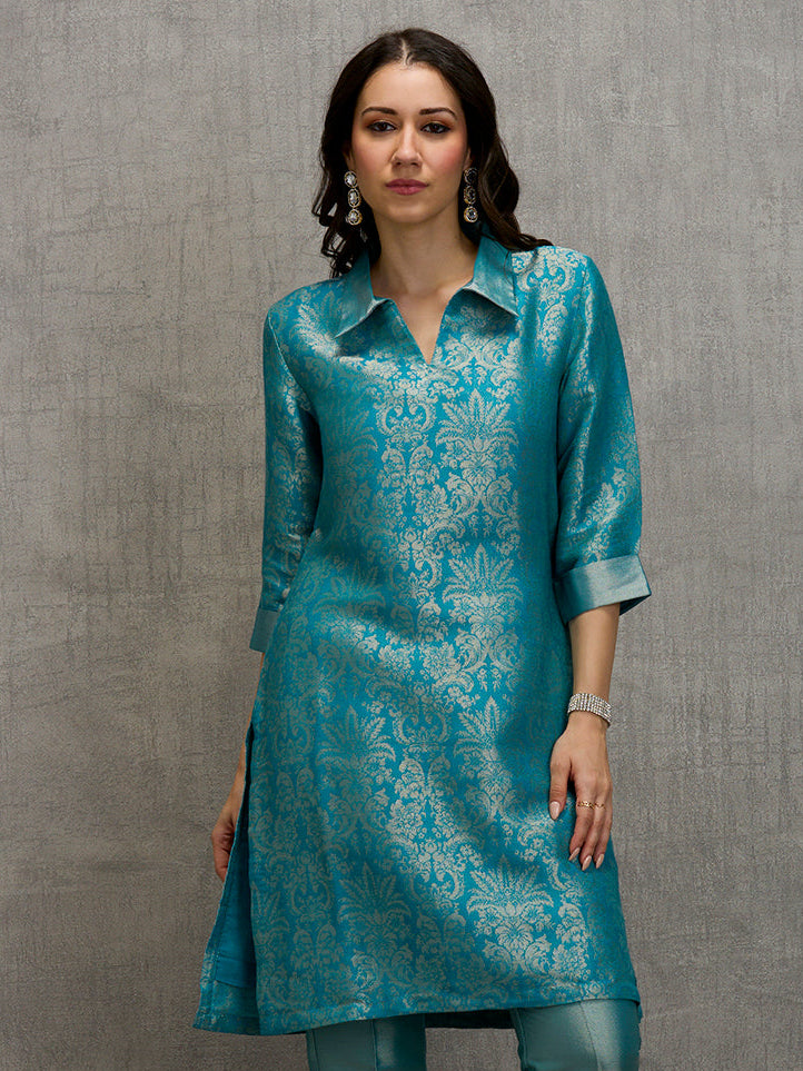 Brocade Tapestry Design Teal Kurta
