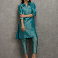 Brocade Tapestry Design Teal Kurta Set