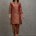 Brocade Floral Design Coral Kurta Set