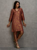 Coral Floral Swirl Design Brocade Kurta Set