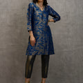 Brocade Floral Design Blue Kurta Set