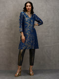 Denim Blue Floral Swirl Design Brocade Kurta Set