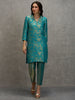Coral Floral Swirl Design Brocade Kurta Set