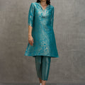 Brocade Paisley Design Teal Kurta Set