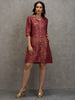 Brocade Coral Gold Placed Design Collared Button up Tunic Kurta