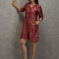 Brocade Placed Design Coral Dress