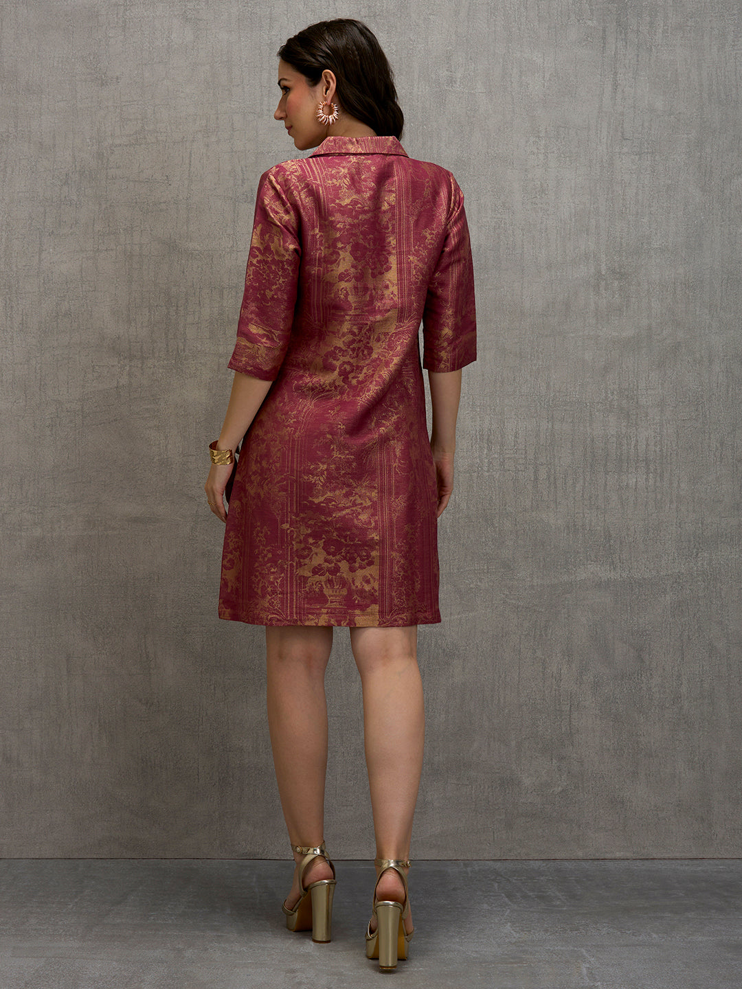 Coral Placed Design Brocade Button Up Dress for Festive Wear – Cloth Haus
