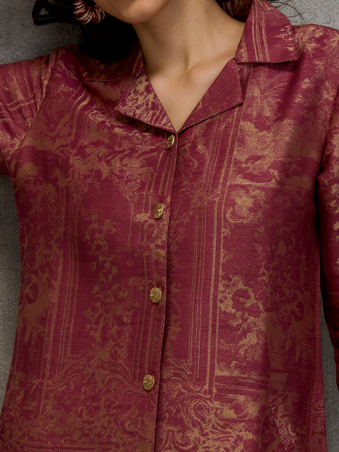 Brocade Placed Design Coral Dress