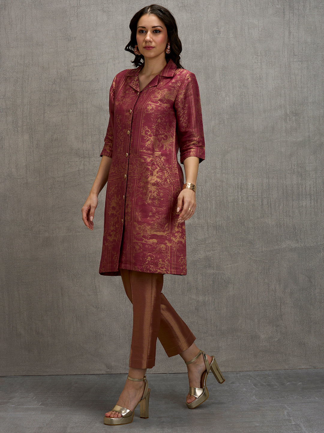 Brocade Placed Design Coral Tunic Kurta
