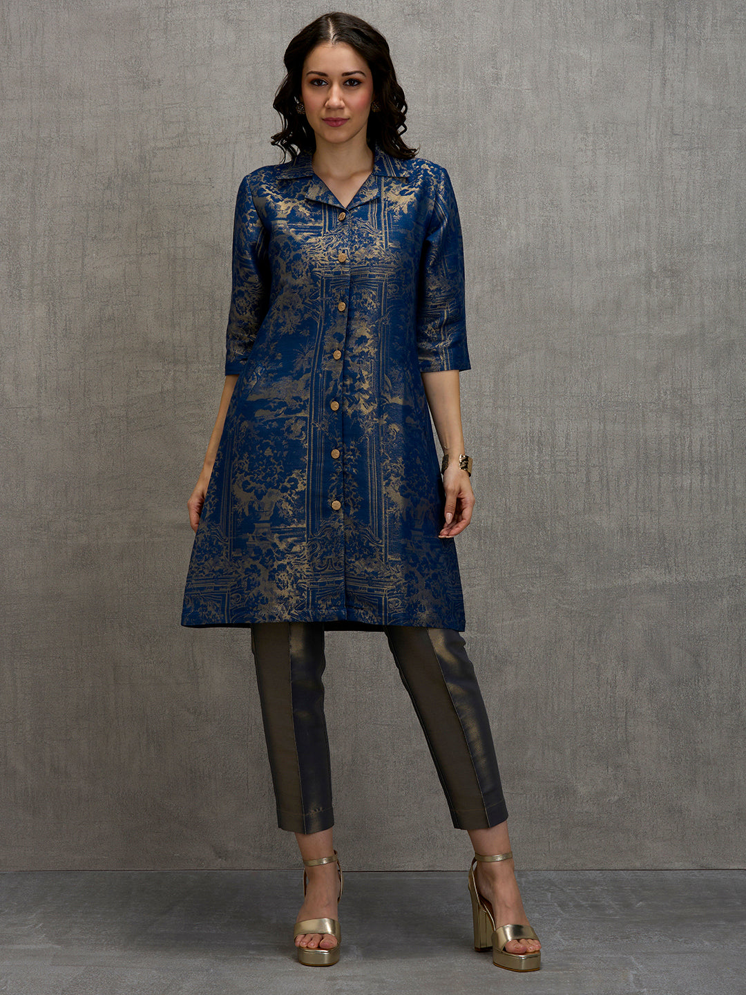 Brocade Placed Design Blue Tunic Kurta