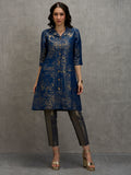 Brocade Blue Placed Design Button up Tunic Kurta