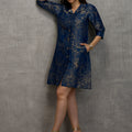 Brocade Placed Design Blue Dress