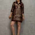 Brocade Self Design Brown Shirt Dress