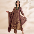 Brocade Rose & Petal Design Wine Kurta Set
