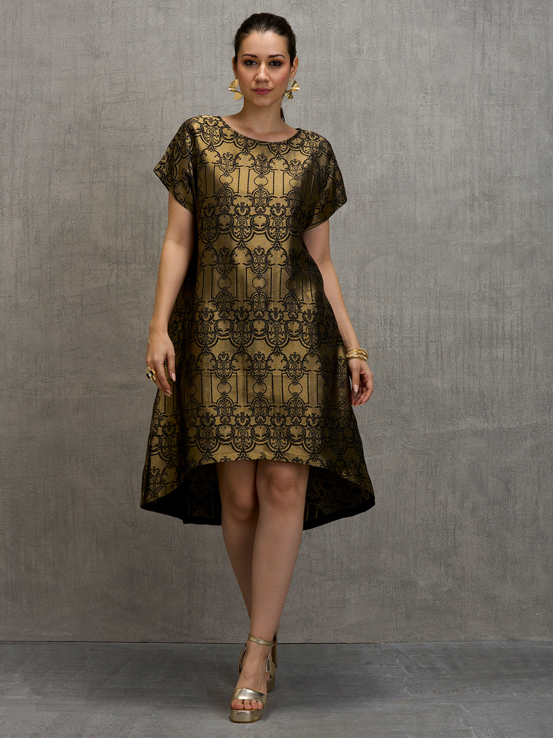 Brocade Ornamental Design Black Dress