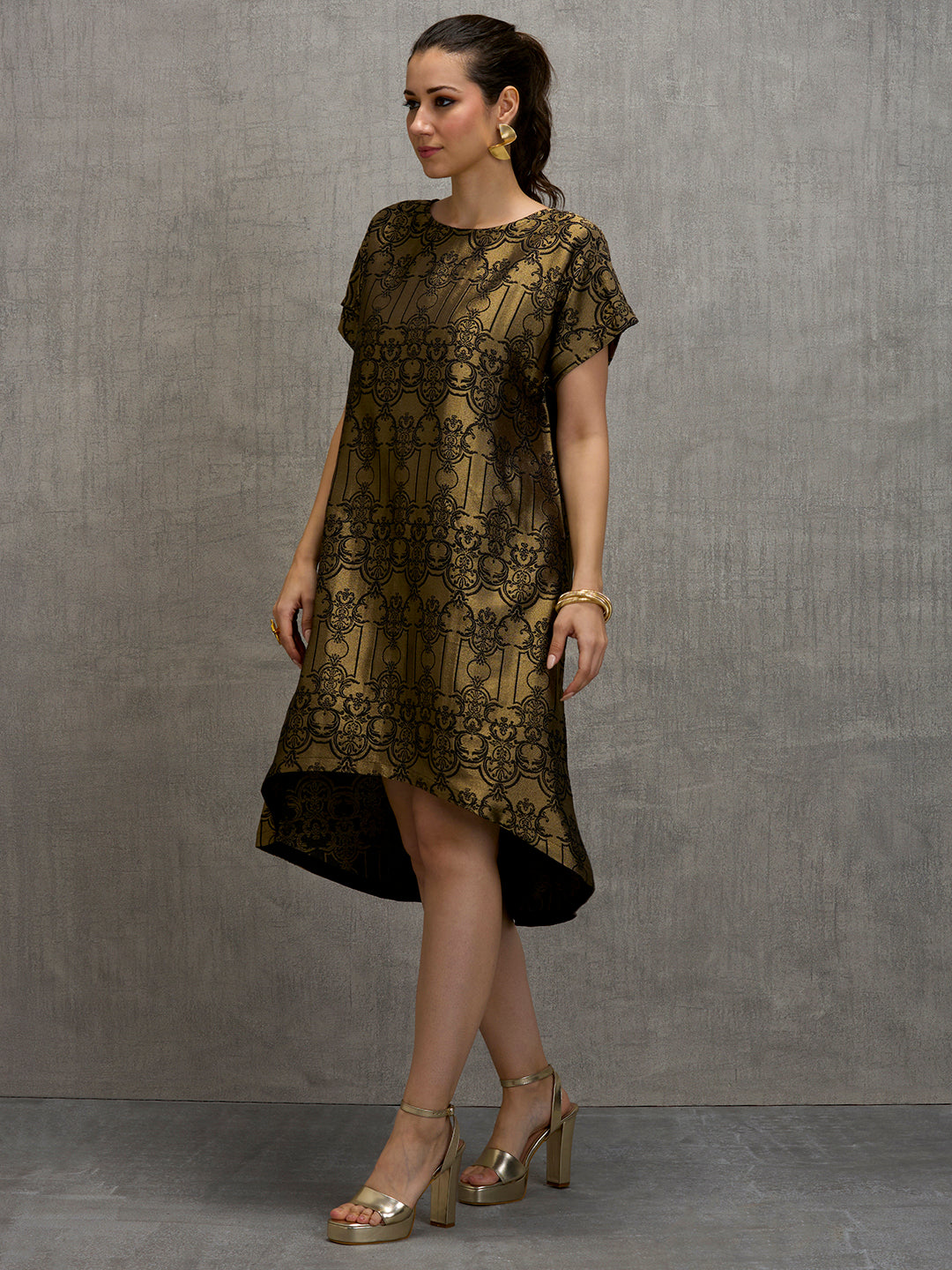 Brocade Ornamental Design Black Dress