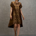 Brocade Ornamental Design Brown Dress