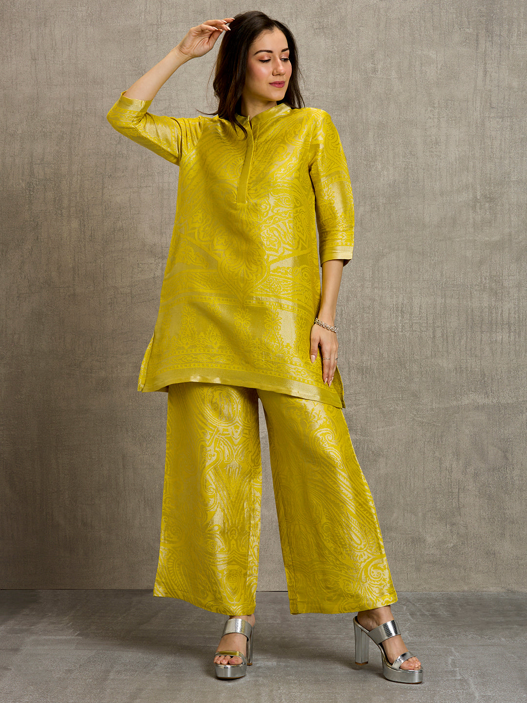Brocade Paisley Yellow Co-Ord Set
