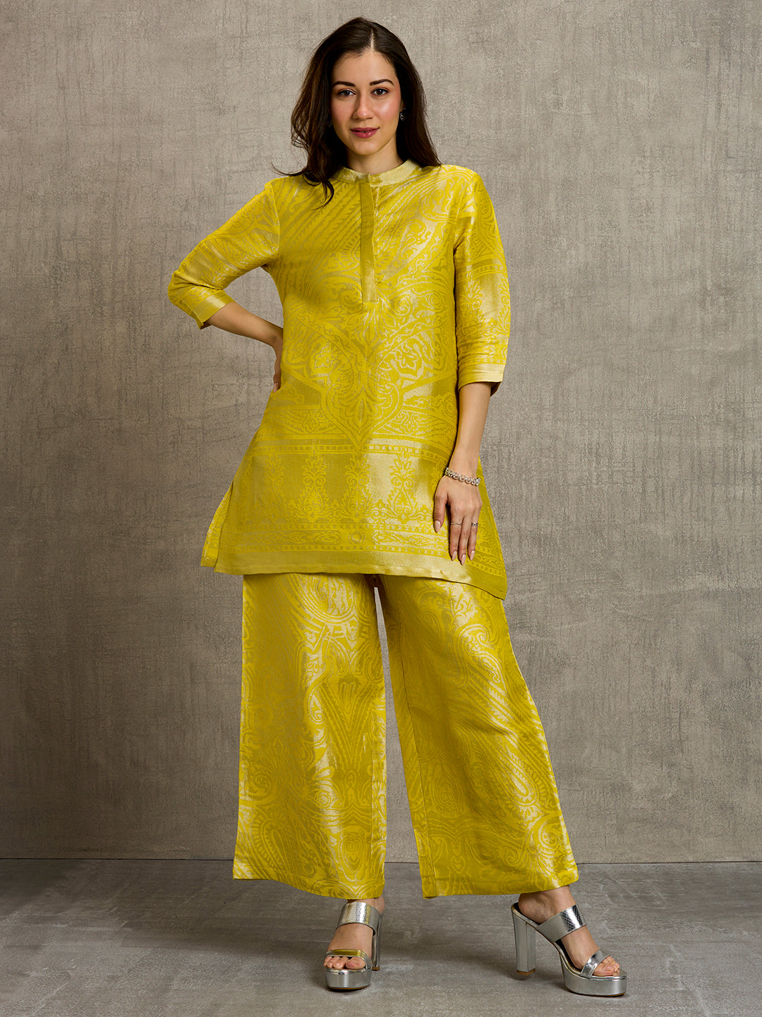Brocade Paisley Yellow Co-Ord Set