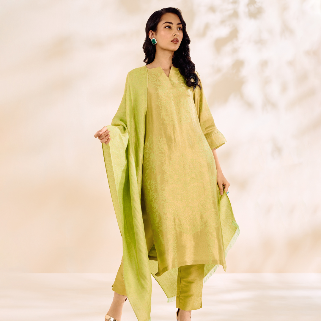 Brocade Lime Ornament Design Kurta Set