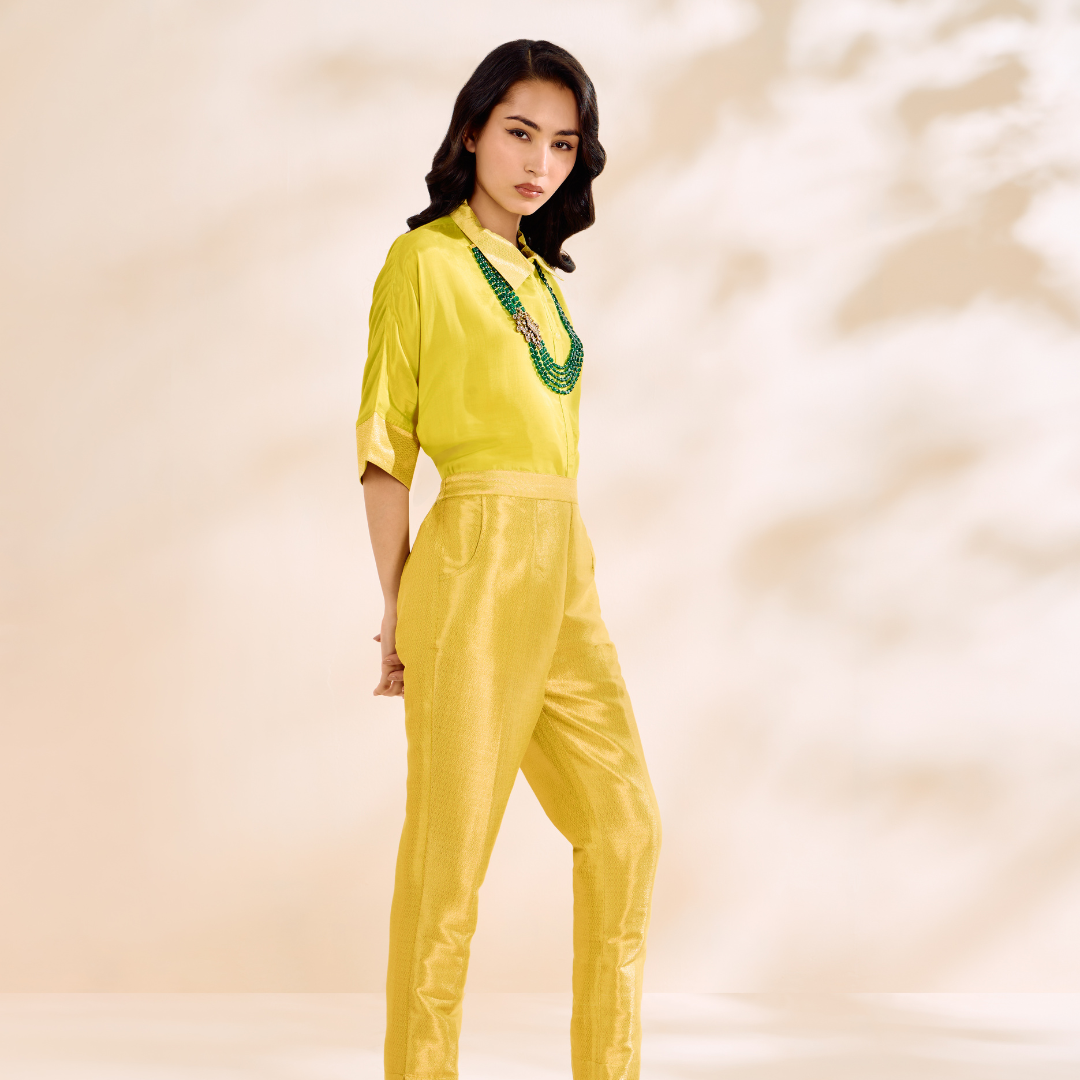 Viscose Lime Top with Brocade Trims