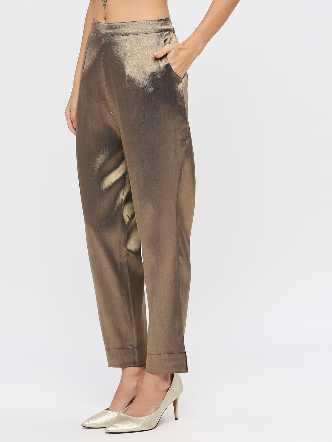 Navy Gold Plain Weave Brocade Pant