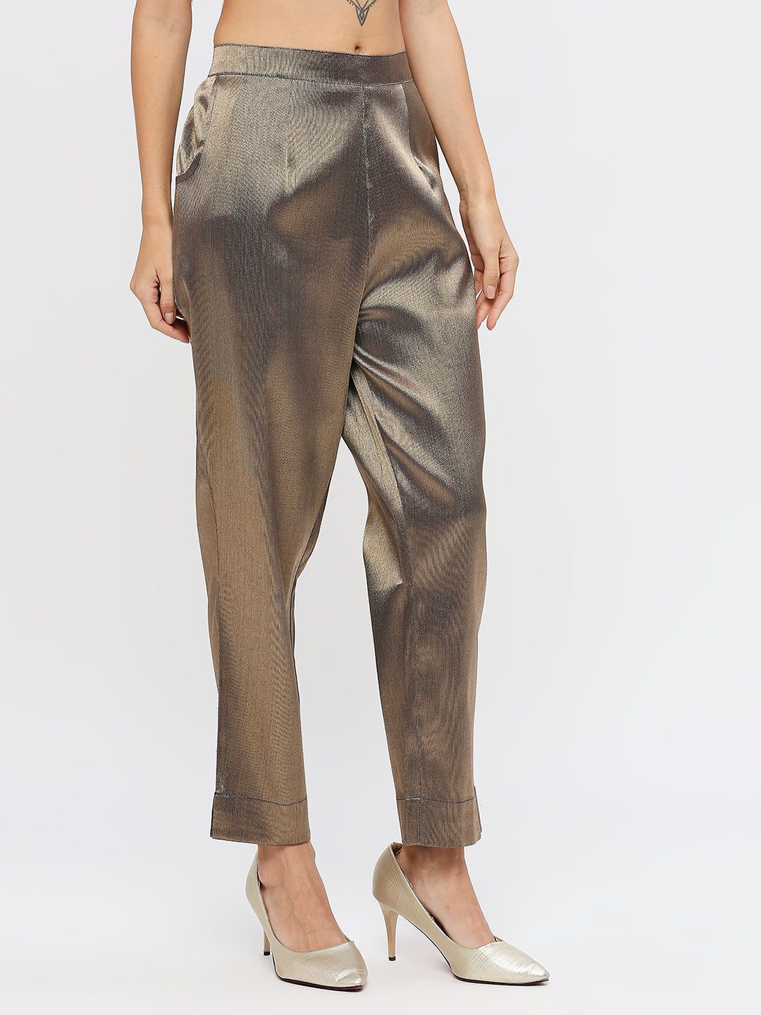 Navy Gold Plain Weave Brocade Pant