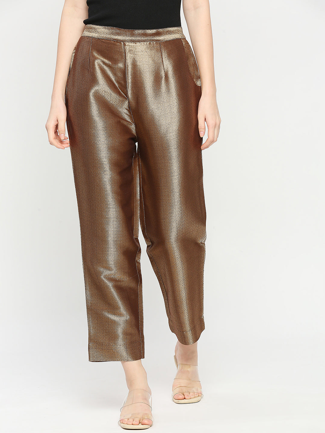 Brown Diamond Dobby Gold Design Brocade Pant