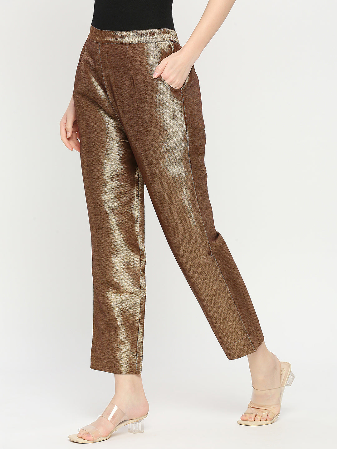 Brown Diamond Dobby Gold Design Brocade Pant